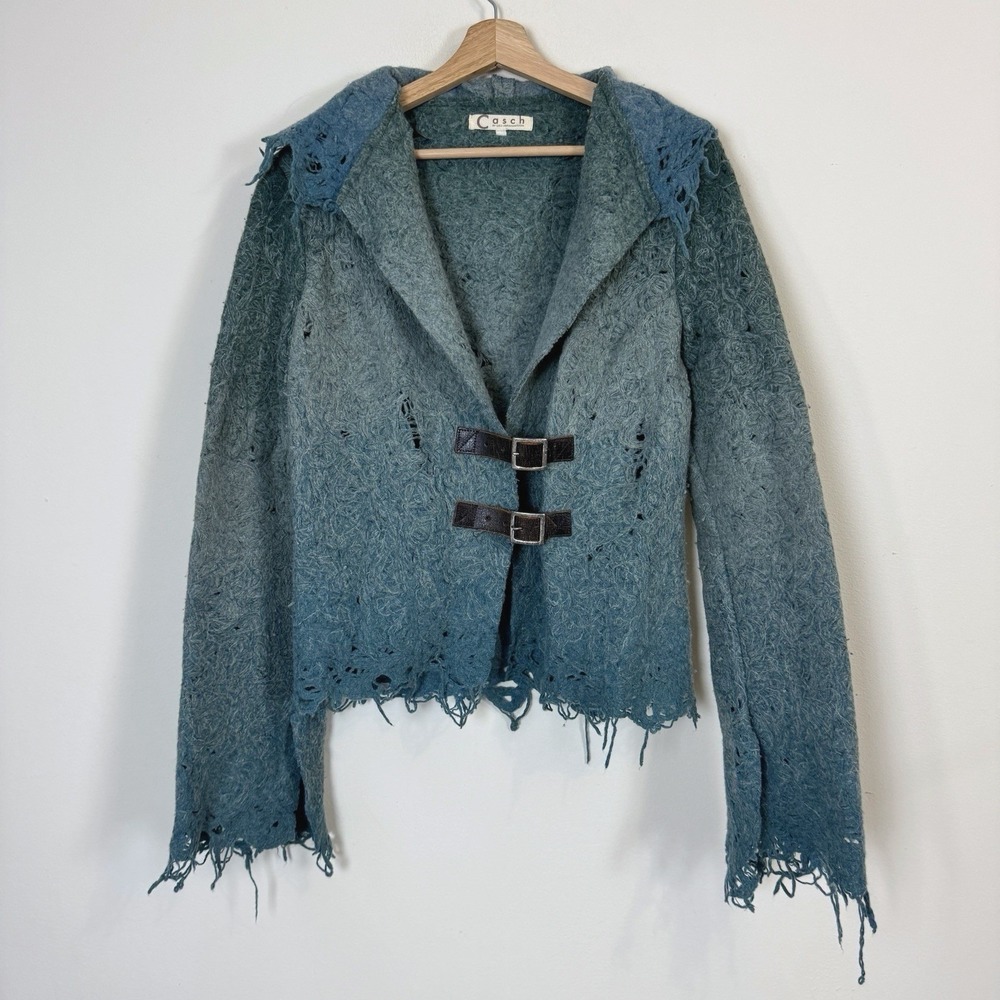 Women's Casch Gro Abrahamsson Wool Distressed Grey Sweater Jacket - 42